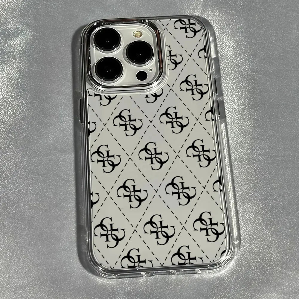 Aurbe Phone Case For iPhone 17 16 15 14 13 12 11 Pro Max 16E Silver lens frame transparent shell Fashion Design G-GuesS Cover