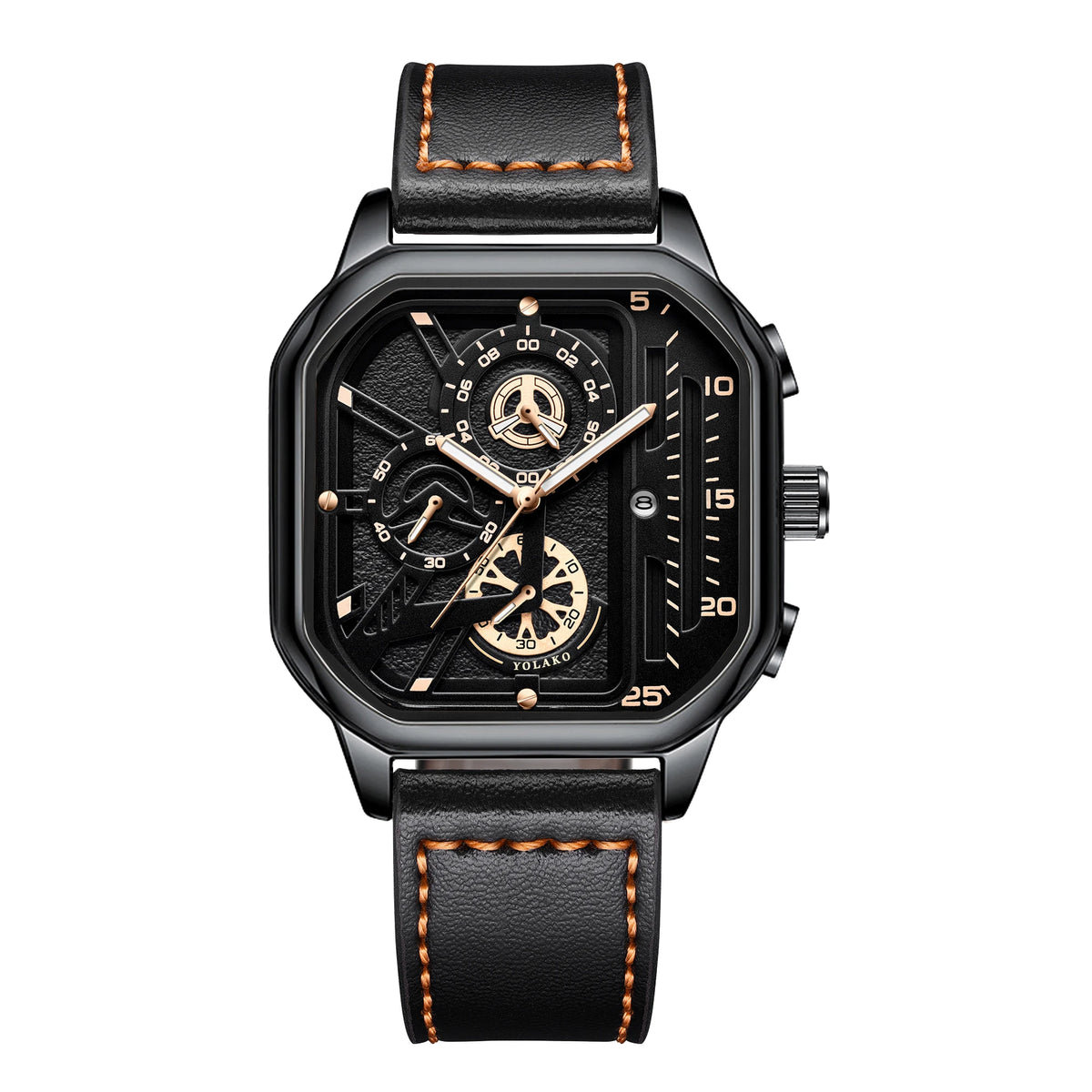 Luxury Big Dial Men Square Watch Casual PU Leather Strap Men Sports Watches