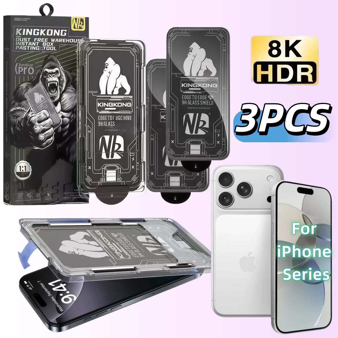 Tempered Glass Screen Protector for iPhone 17/16/15 Pro Gorilla Dust-Free Case Full-Screen Anti-Shatter & Dust-Pro