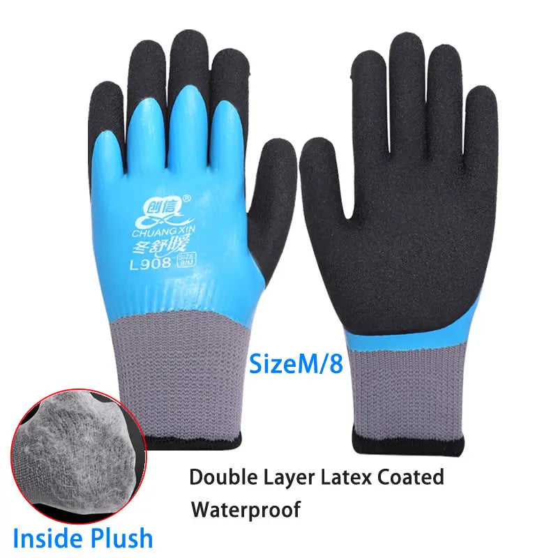 1Pair Winter Waterproof Work Safety Thermal Gloves Anti-Slip Grip Rubber Garden Gloves For Worker Builder Hands Protection