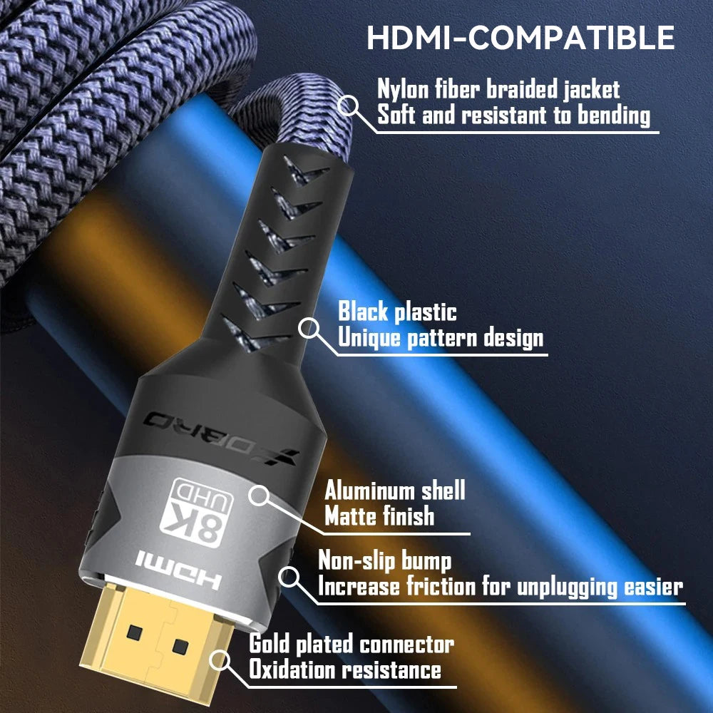 8K HDMI-Compatible Cable 4K@120Hz 8K@60Hz HDMI 2.1 Cable 48Gbps Adapter For RTX 3080 eARC HDR Video Cable PC Laptop TV box PS5