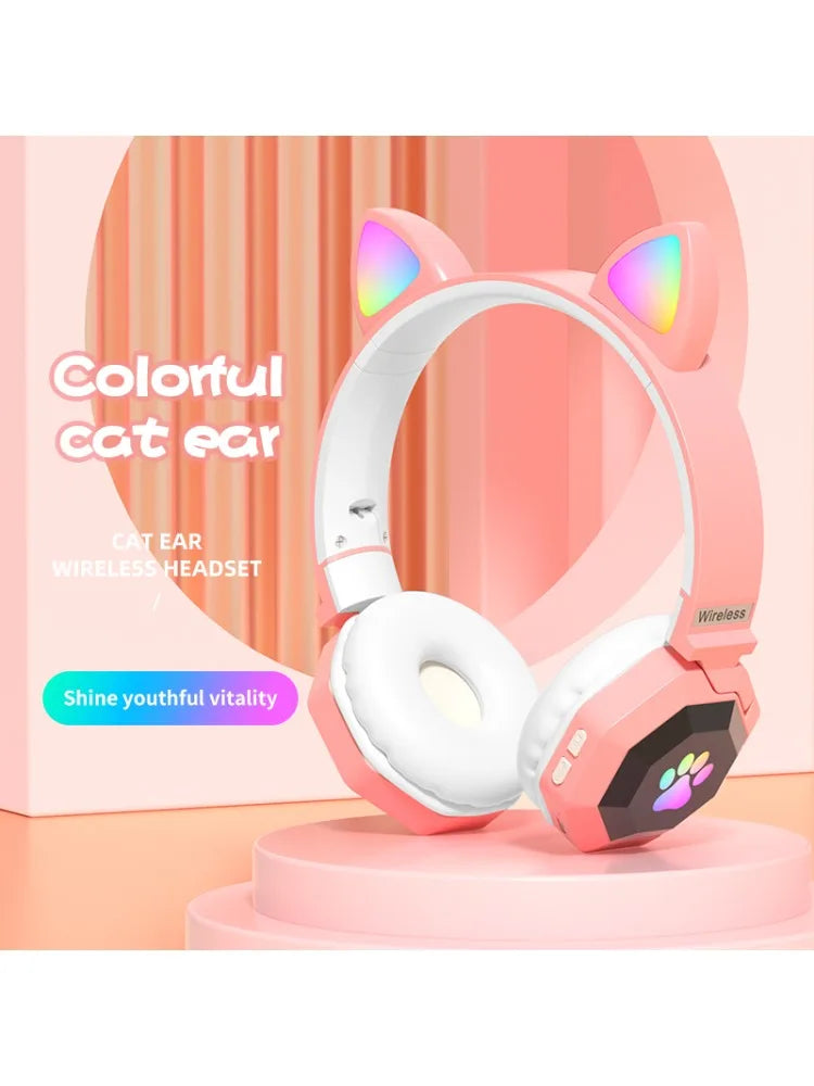 Flashing LED Cute Cat Ears Headphones Bluetooth Wireless Headset with Mic TF FM Kid Girl Stereo Music Earbud Kitten Earphon Gift