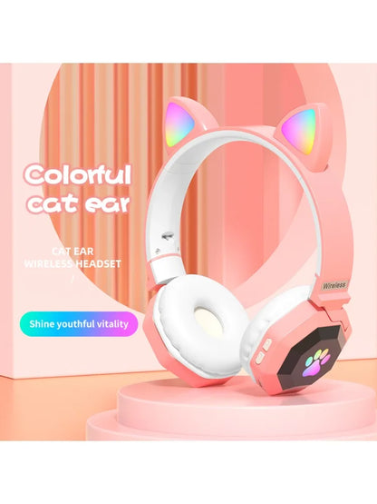 Flashing LED Cute Cat Ears Headphones Bluetooth Wireless Headset with Mic TF FM Kid Girl Stereo Music Earbud Kitten Earphon Gift