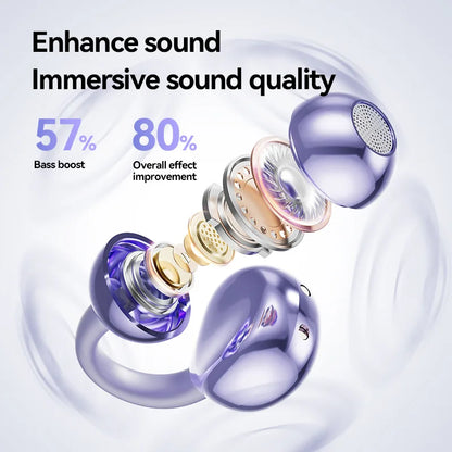 Fone Bluetooth Headset 5.3 Wireless Bone Conduction Headphones Clip Ear Music Noise Canceling HD Call Sports Gaming Earphone