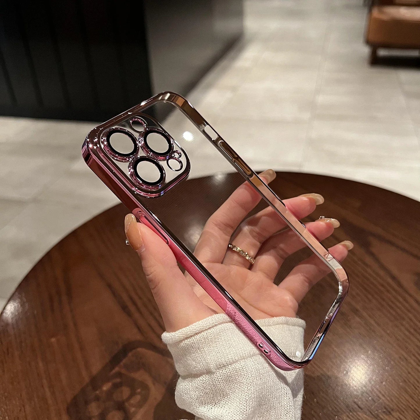 Luxury Plating Clear Silicone Phone Case For iPhone 16 15 14 13 12 11 Pro Max Plus X XR XS Mini Lens Protection Case Back Cover