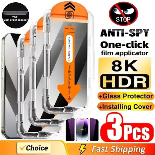 3Pcs Dust Free Installation Privacy Screen Protector for IPhone 16 14 11 12 13 15 Pro Max 7 8 Plus Mini X XR XS Anti-spy Glass