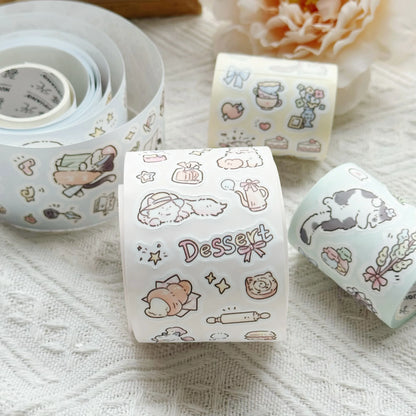 Mr.Paper，200cm/Roll， Cute cat cartoon illustration sticker tape, DIY collage scrapbook, diary, phone case decoration tape Gifts