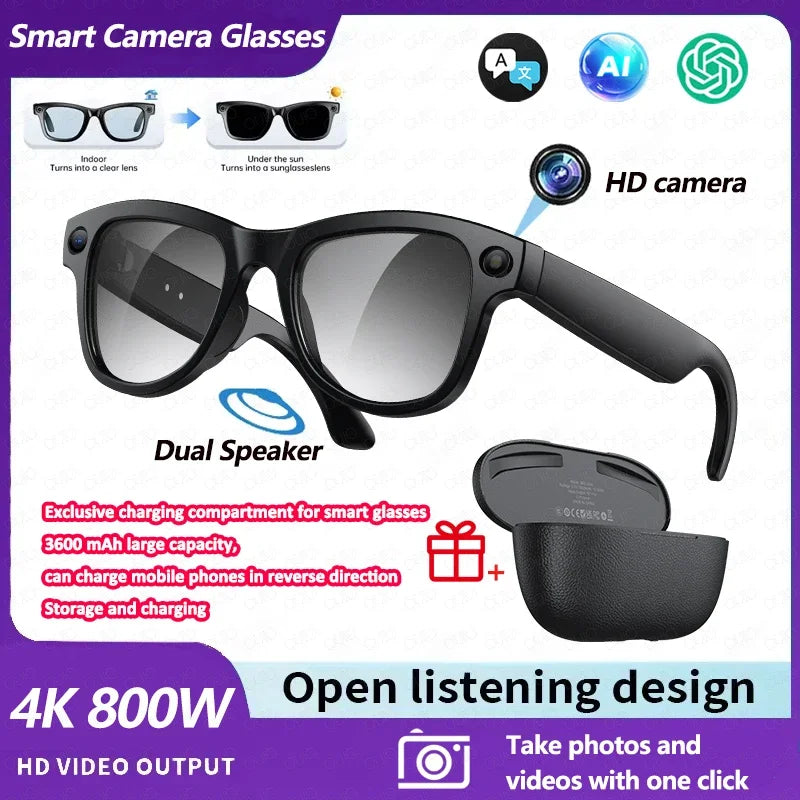 2026 Smart AI Glasses 4K 800W Camera 3600mAh Power Bank 32GB BT Translation ChatGPT Music Photos & Video Sunglasses Men  Women