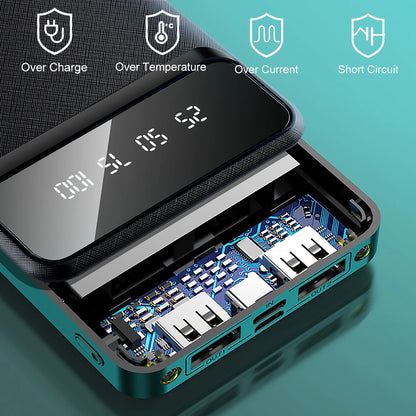 Power Bank High Capacity External Battery Fast Charger with 4 cable and LED Light for iPhone
