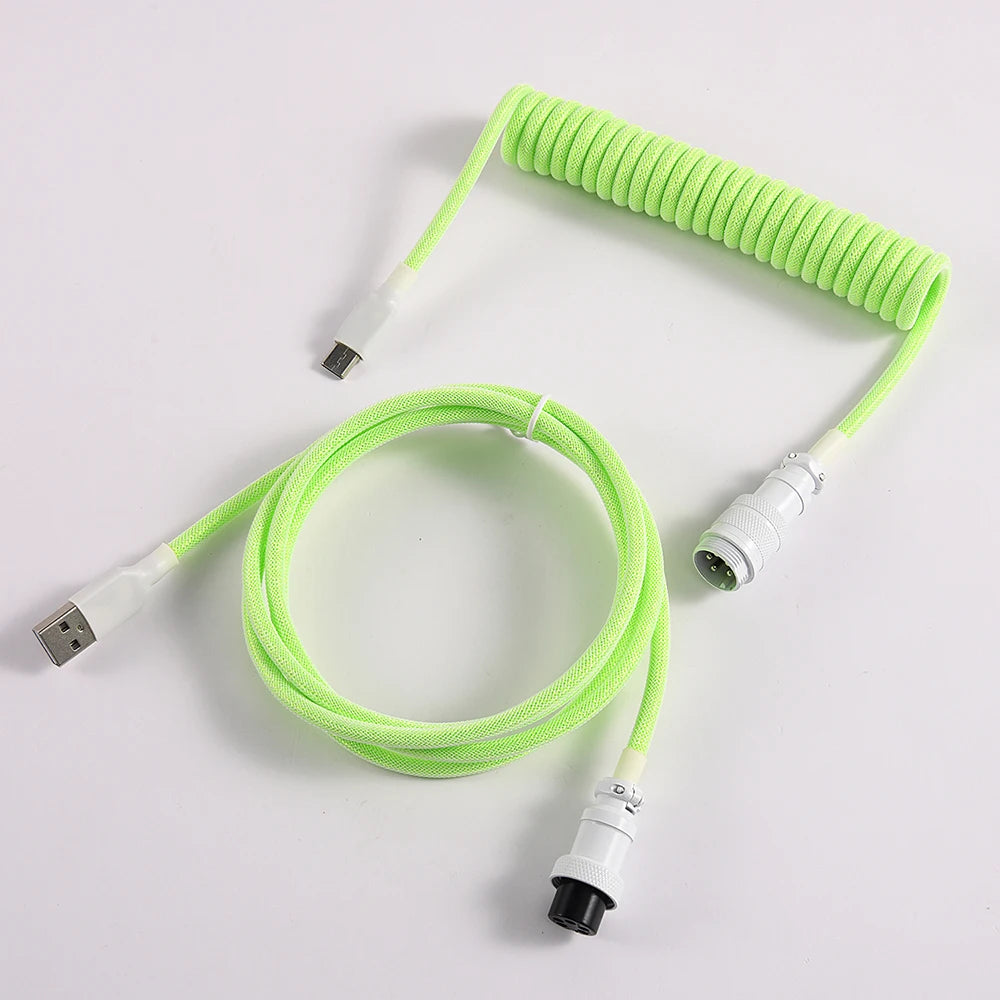 LANO Custom Paracord Coiled Mechanical Keyboard Type C Data Spring Cable GX16 Aviator Coil Spiral Usb C for Gaming Coiled Cable