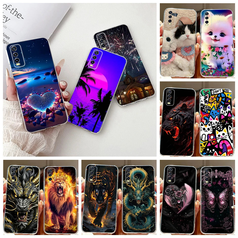 Soft Clear Siliocne Cover For Vivo V2027 V2028 V2029 Phone Case Vivo Y11s Y12s Y20 Y20s Y20i Y20G Cartoon Animals Flower Coque