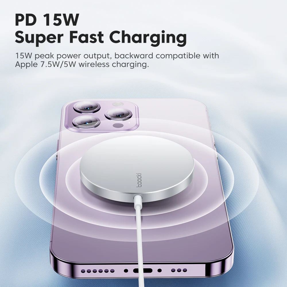 Toocki 15W Strong Magnetic Super Charge Wireless Charger For Iphone 16 15 14 QI Fast Type C Cable  For iPad Phone Charger