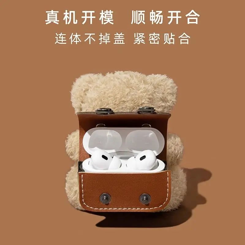 For AirPods 4 3 2 1 Pro 2 Earphone Case 3D Cartoon Plush Bear Capybara Headphone Box Stuffed Toy Backpack Cover