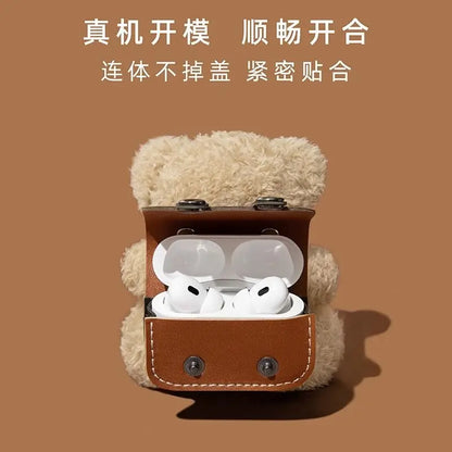 For AirPods 4 3 2 1 Pro 2 Earphone Case 3D Cartoon Plush Bear Capybara Headphone Box Stuffed Toy Backpack Cover