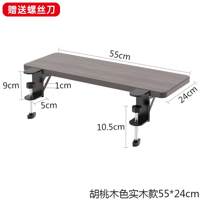 Walnut Wooden Desk Extender Ergonomic Design Large Space Foldable Structure Clamp- On Keyboard Tray Elbow Arm Support for Desk