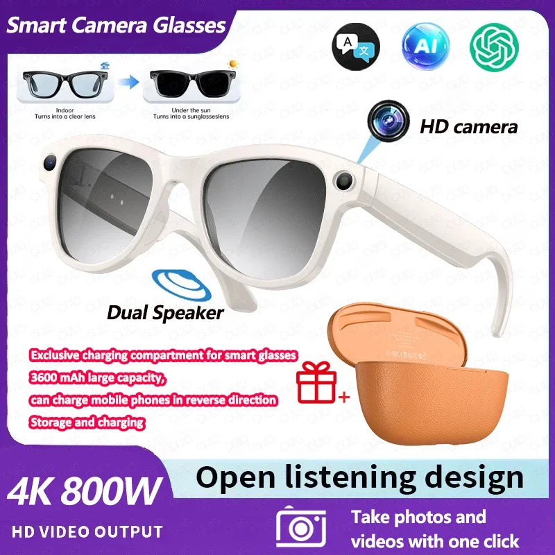 2026 Smart AI Glasses 4K 800W Camera 3600mAh Power Bank 32GB BT Translation ChatGPT Music Photos & Video Sunglasses Men  Women