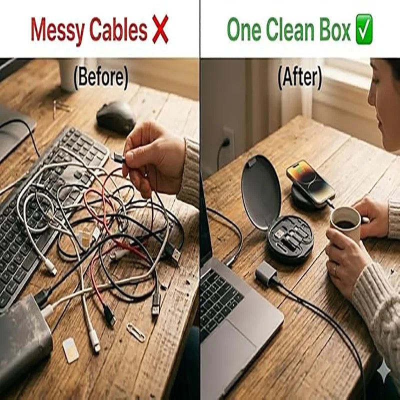 General Multifunctional 60W Type C Data Cable Set Fast Charge For IPhone Chargers Storage Box Card Pin Travel Box Phone Holder