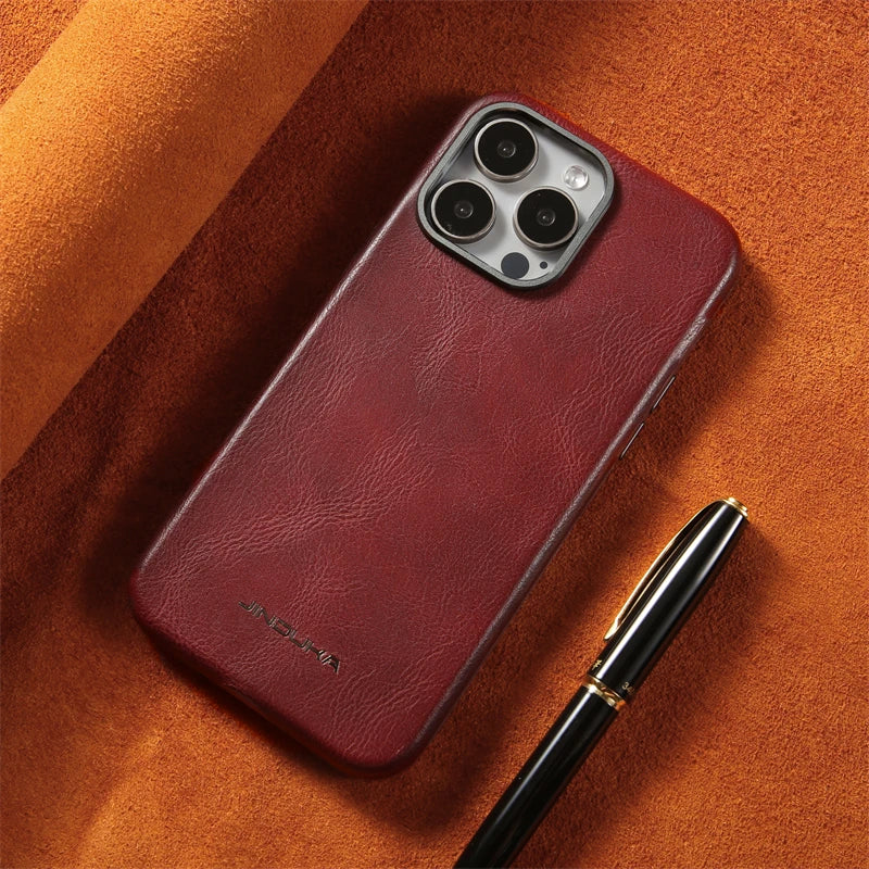 For MagSafe Business Leather Phone Case for iPhone 17 16 15 14 13 Pro Max Plus 17air Magnetic Wireless Charging Shockproof Cover