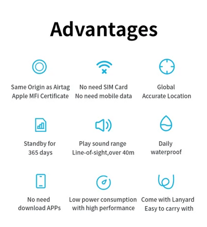 JSPTEC Security Bluetooth Tag Based on IOS Find My app Anti-lose Tracker Sound Locate IOS Message Reminder Alarm Key Finder IOS