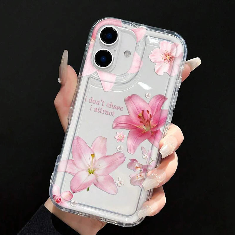 Floral Pattern Transparent Shockproof Soft TPU Phone Case For iPhone 17 16 Pro Max 16E 15 14 13 12 11 XS X XR 7 8 Plus SE2 Cover