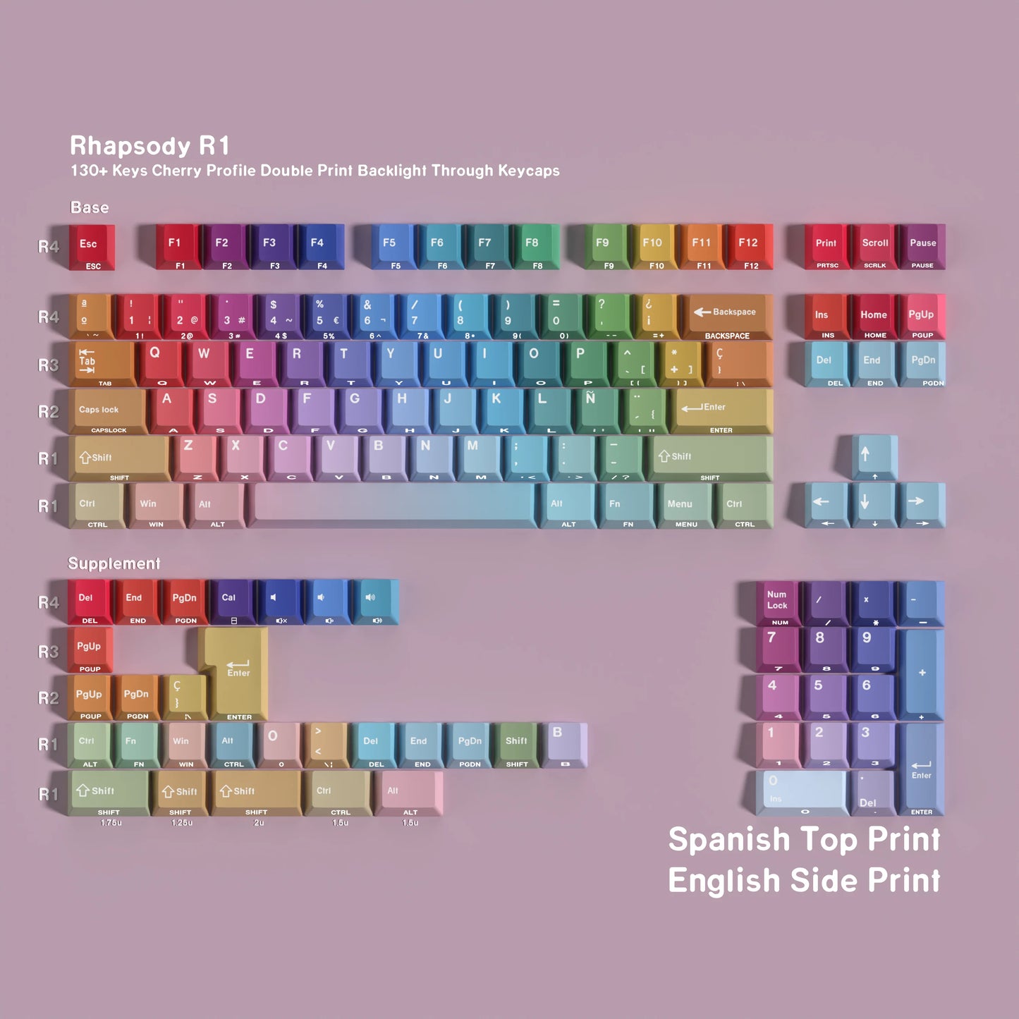Gradient Keycaps PBT Cherry Keycap Korean English German 131 Keys For Mechanical Keyboard Shine Through Side Rainbow Girl's gift