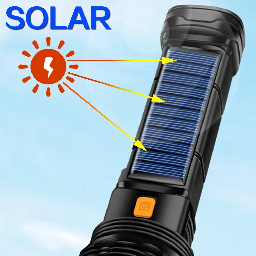 1PC Multi-function Solar LED Flashlight Outdoor Long Range Torch Emergency Power Bank LED Solar Flashlight olight torch