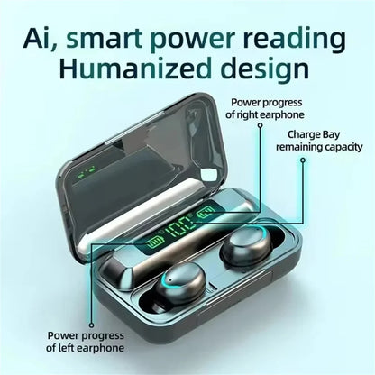 LED Digital Display Wireless Earphonewith Charging Case 9D Bluetooth 5.0 Waterproof Wireless Headset Noise Reduction Headphone
