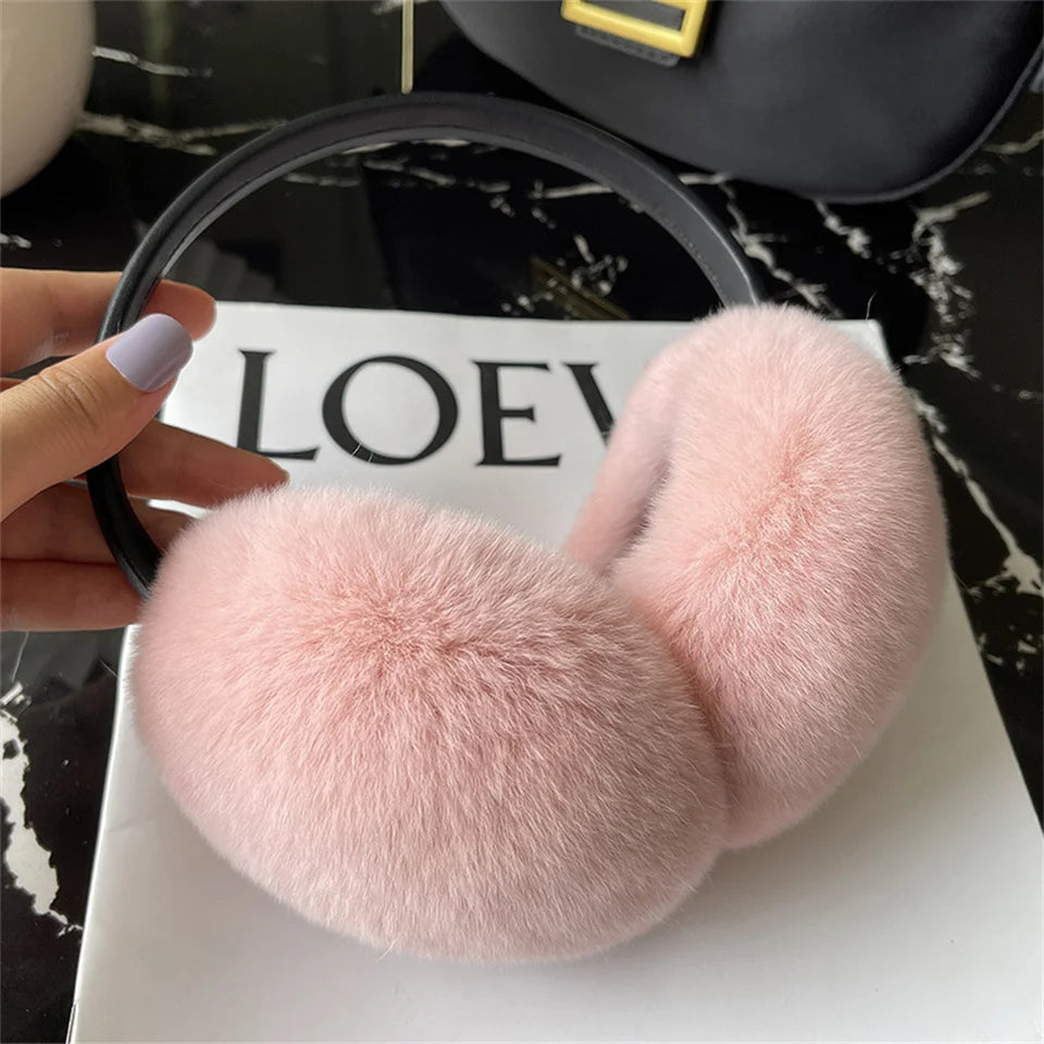 Natural Winter Fur EarMuffs For Women Ear Cover Accessories Real Fur Headphones Warm Earflap Real Rex Rabbit Ear Warmer For Gift