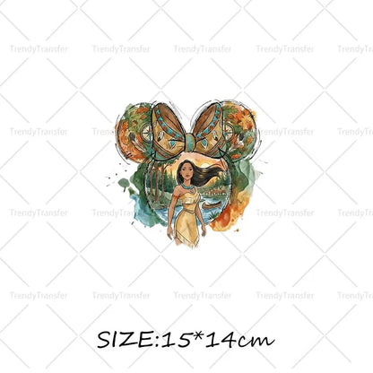 Mouse Head Princess Iron on Transfers for Clothes Heat Press Stickers Thermal Patches on Tees