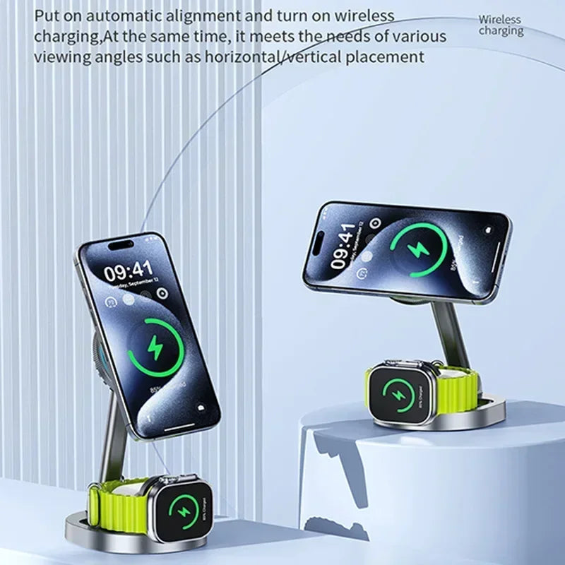 Ice Cooling 3 in 1 Magnetic Wireless Charger Stand Pad Foldable Fast Charging Dock for iPhone 15 14 13 12 Pro IWatch 8 7 Airpods