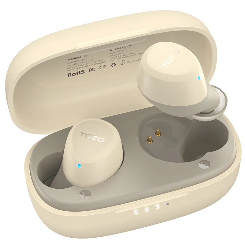TOZO A1 Bluetooth Earphones,  Wireless Earbuds Immersive Sound Long Distance Connection Headphones Ultra Lightweight,Black