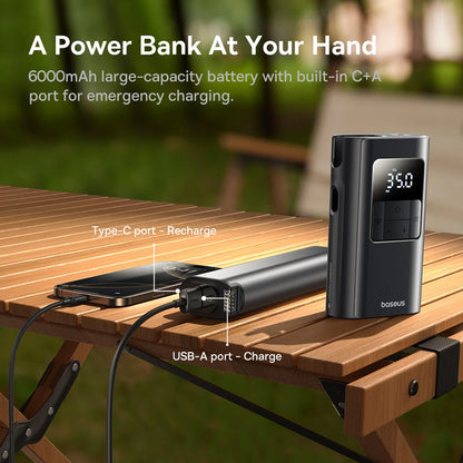 Baseus 2 in 1 Car Air Pump Wired/Wireless Car Air Compressor Dethable Flashlight 6000mAh Portable Tire Inflator Pump for Car