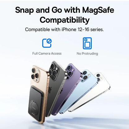 Baseus Magnetic Wallet Card Holder for iPhone 17 MagSafe PU Leather Phone Case with 360° Rotating Stand Bank ID Card Cover Case