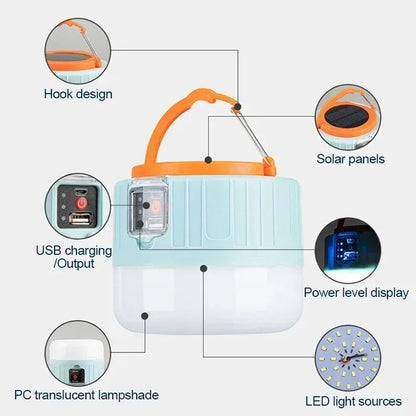 1-2PCS Solar Camping Light Power Bank LED Camping Lanterns Remote Control Waterproof Outdoor Tent Light Rechargeable Flashlight