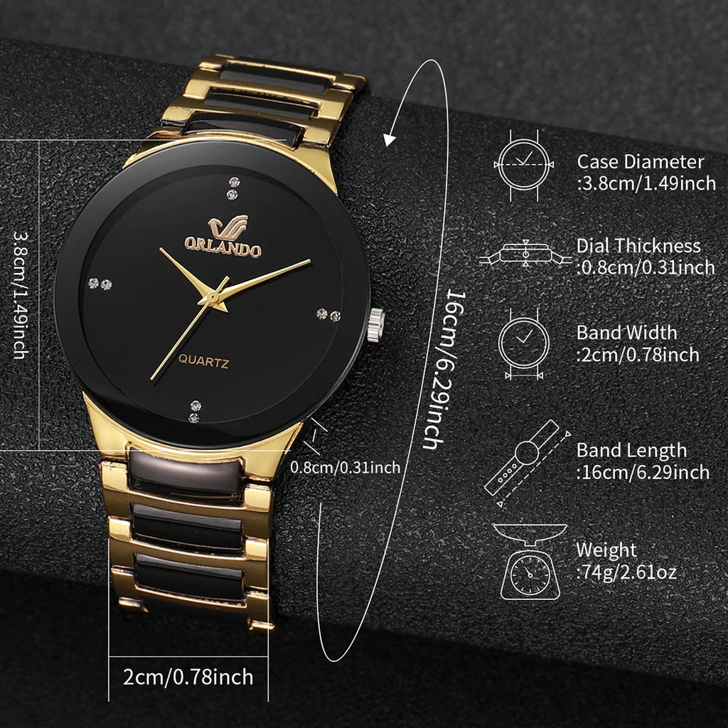 1/3PCS Men Business Watches Fashion Black Steel Band Male Analog Quartz Watch