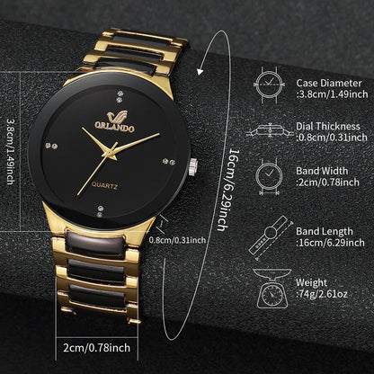 1/3PCS Men Business Watches Fashion Black Steel Band Male Analog Quartz Watch