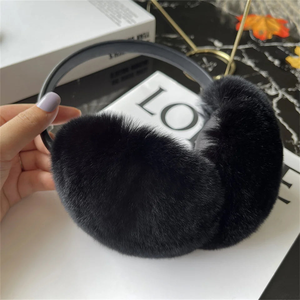 Natural Winter Fur EarMuffs For Women Ear Cover Accessories Real Fur Headphones Warm Earflap Real Rex Rabbit Ear Warmer For Gift