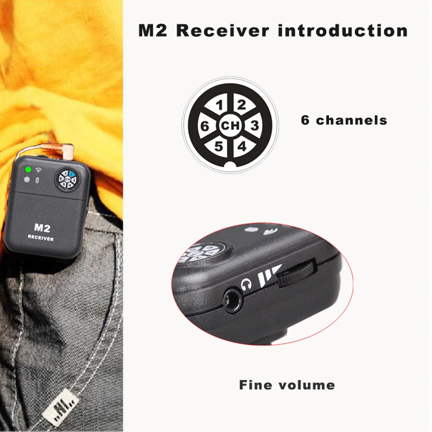 2.4GHz Wireless In-Ear Monitor System Transmitter Receiver Set 6 Channel Adjustable Frequency with Monitor Earphones Plug