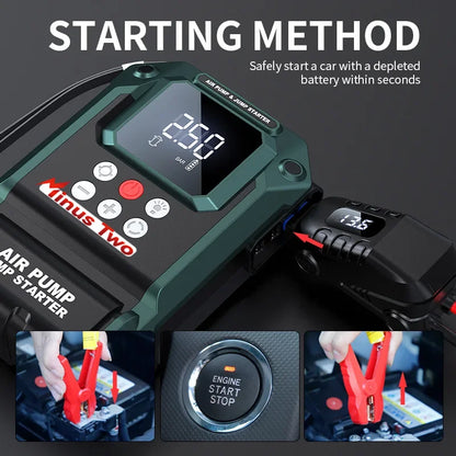 2000A Portable Power Station: Car Jump Starter with 180PSI Air Pump, Dual USB Power Bank & Emergency Booster Kit.