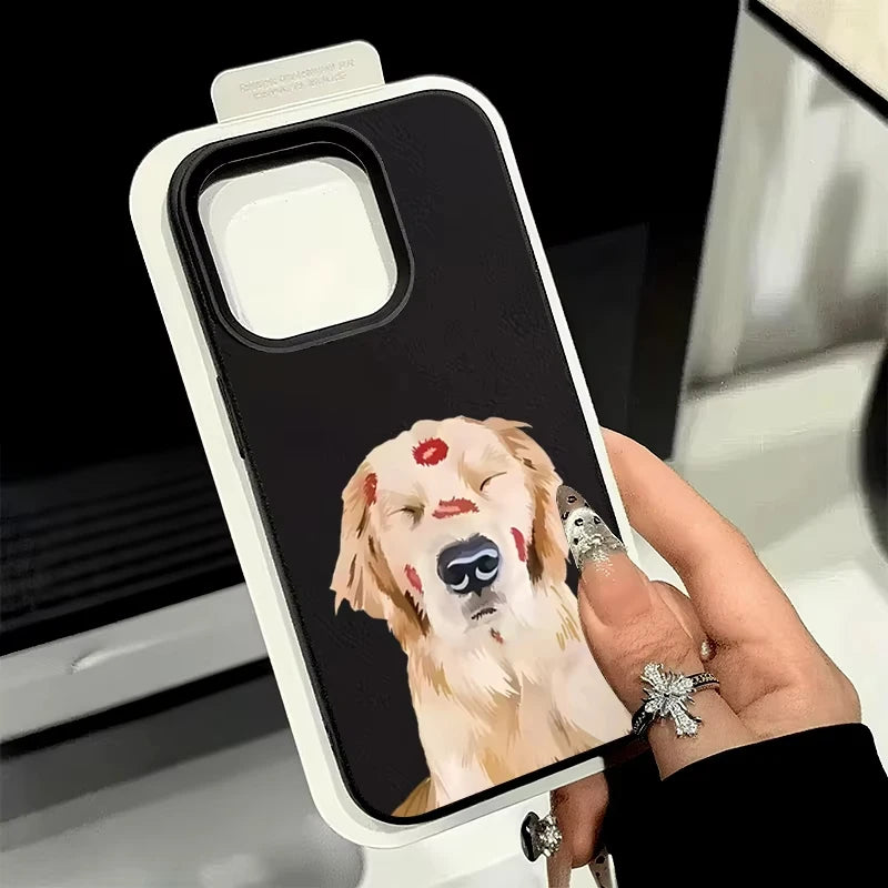 Cute Golden Retriever Red Lip Print Phone Case For iPhone 17 16 15 14 13 12 11 Pro Max X XS XR Plus Air Shockproof Bumper Cover