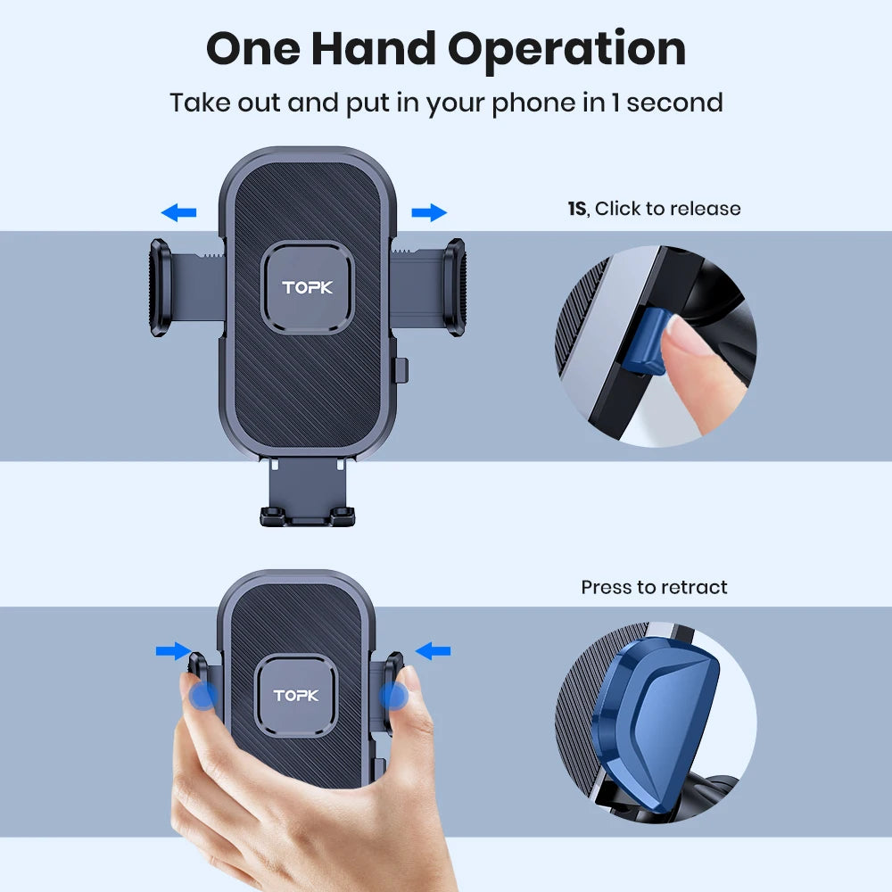 TOPK Car Phone Holder Universal Phone Mount for Car with Hook Clip Air Vent Car Mount 360° Rotation Universal Mobile Phone Mount