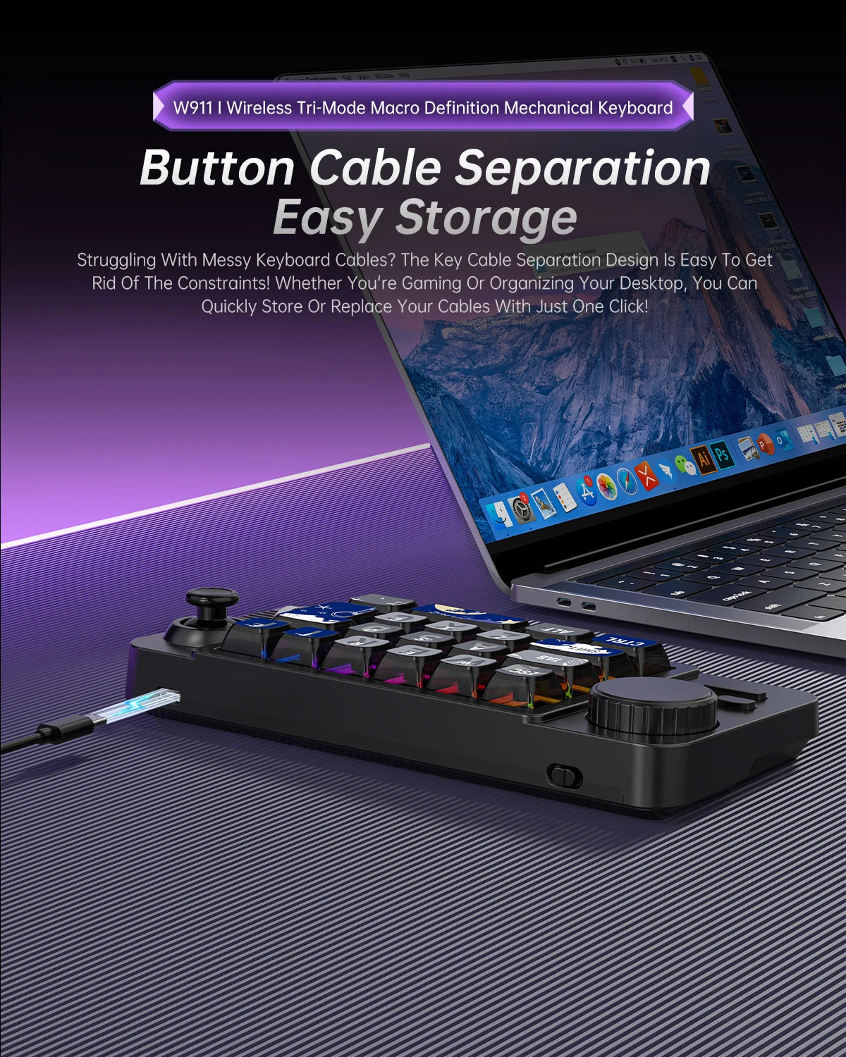 Three Mode 2.4G/BT5.0/USB-C Wired Bluetooth Mechanical Keyboard - 19 Key Programmable Macro Keypad RGB LED Backlit Hot Swappable