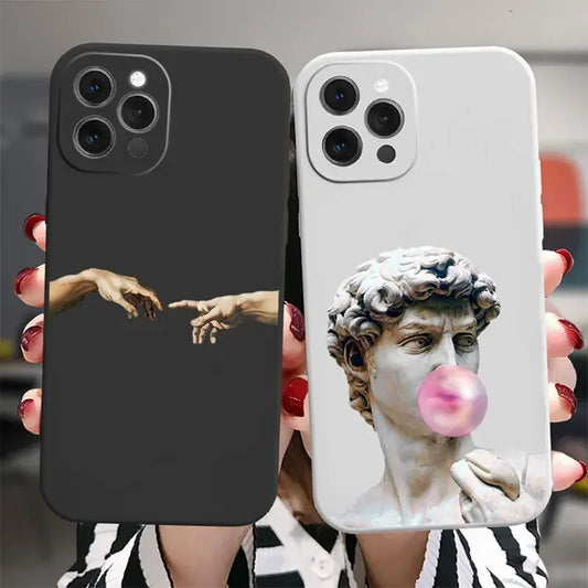 Art Fresco Michelangelo Creation of Adam Phone Case For iPhone 16 14 13 11 12 15 Pro Max Mini XR SE3 15 Plus David Lines Covers