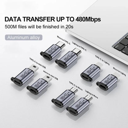 Type C Adapter USB C To Micro To Mini USB Female Converters For iPhone 15 14 Xiaomi Samsung For Lightning Male Charger Adapter