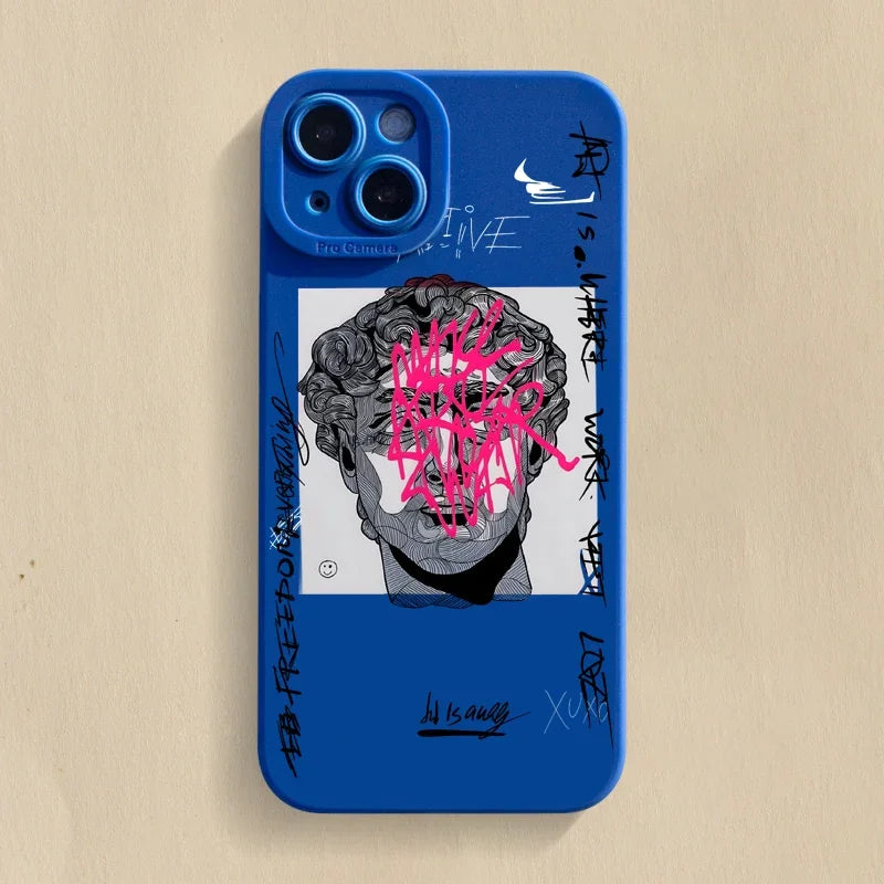 Graffiti Great Art Aesthetic David Mona Lisa Soft Phone Case For iPhone 15 14 13 12 11 16 Pro Max XR X XS 7 8 15 Plus SE Cover