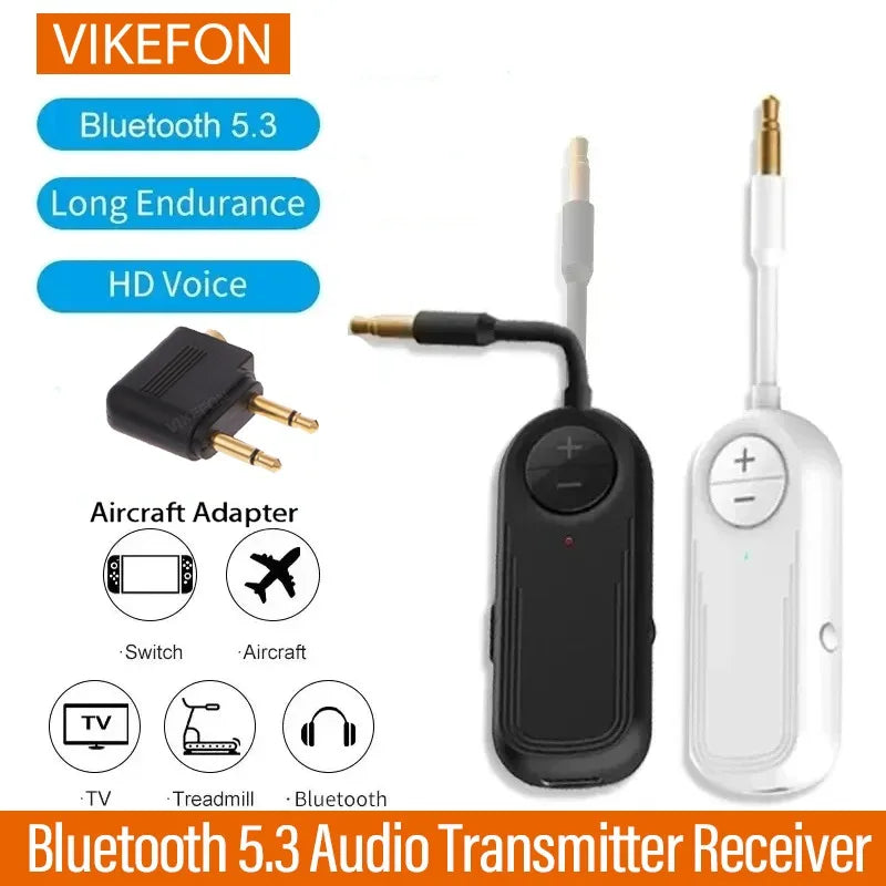 Bluetooth 5.3 Audio Transmitter and Receiver 2 in 1 Wireless 3.5mm Aux Audio Adapter Transmitter for TV Aircraft Car Headphones
