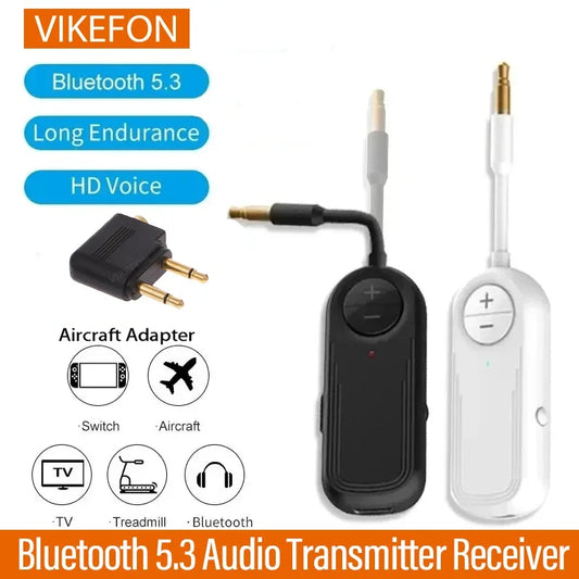 Bluetooth 5.3 Audio Transmitter and Receiver 2 in 1 Wireless 3.5mm Aux Audio Adapter Transmitter for TV Aircraft Car Headphones