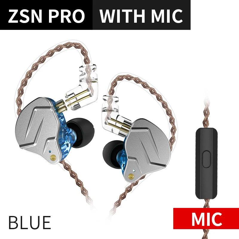 KZ ZSN Pro Headphones In Ear Monitor Hybrid Technology Best Earphone 1BA+1DD HIFI Bass Phone Metal Wired Headset With Microphone
