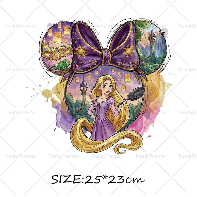 Mouse Head Princess Iron on Transfers for Clothes Heat Press Stickers Thermal Patches on Tees