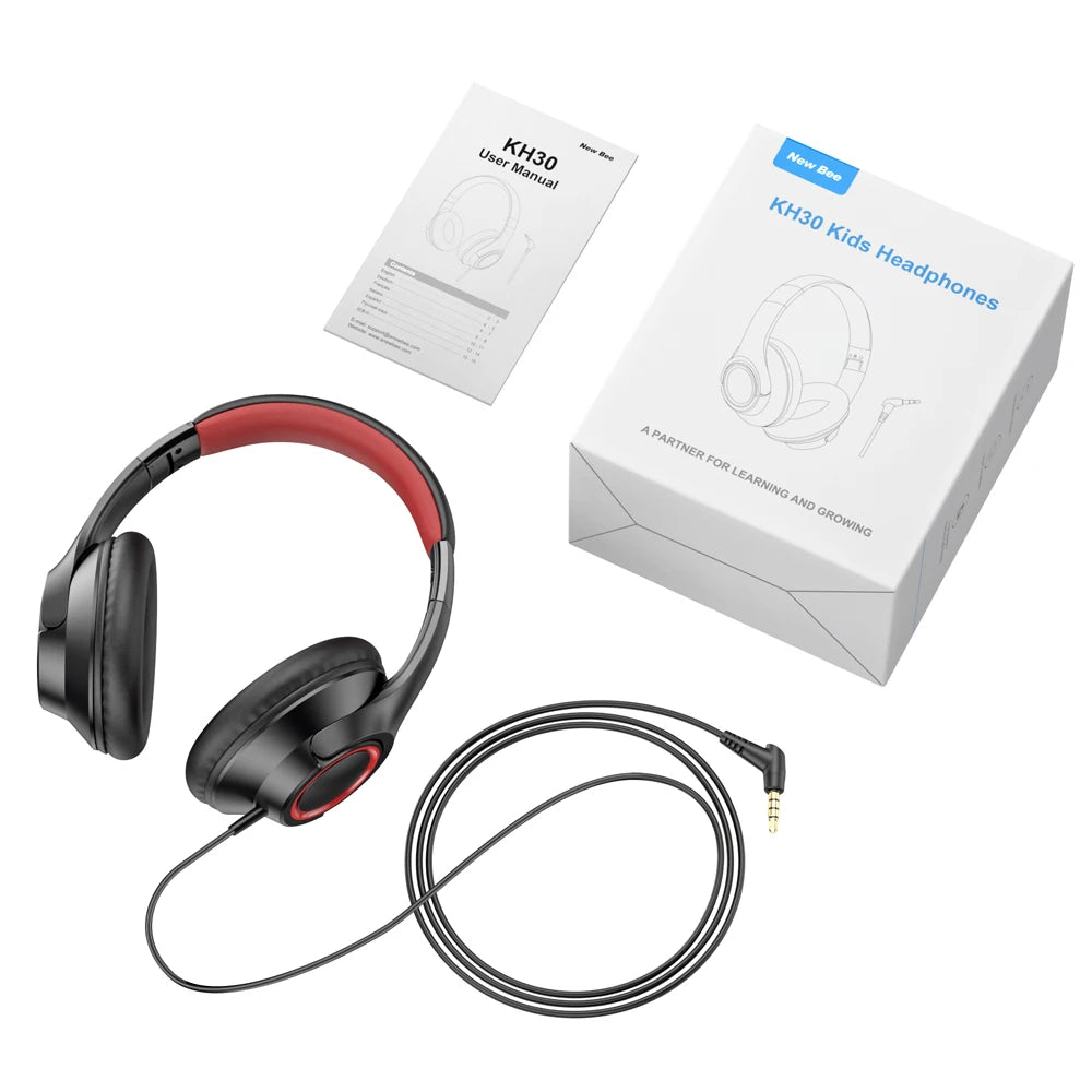 New Bee Kids Headphones Wired Headphone Schools Safe Volume 94db Foldable Headphone Soft Ear Pad Libraries Study Music Chidren